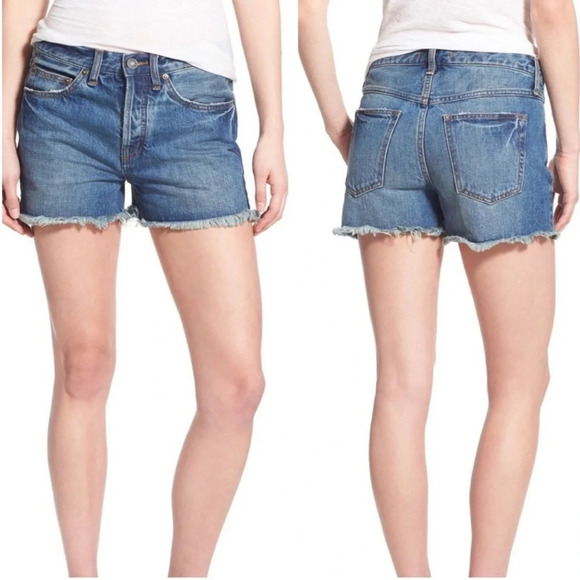 Free People Uptown High Rise Button Fly Frayed Hem Denim Shorts Size 30 - Picture 9 of 9